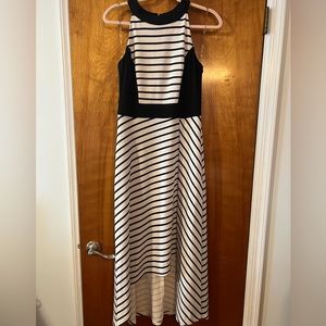 Like New! Designer Long Maxi, high-low, asymmetrical, black white stripped dress